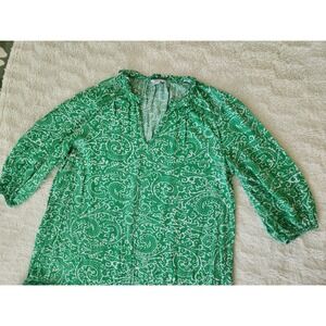 Crown & Ivy‎ Petite Large Green White Paisley Ruffle Hem Tunic Dress 3/4...
